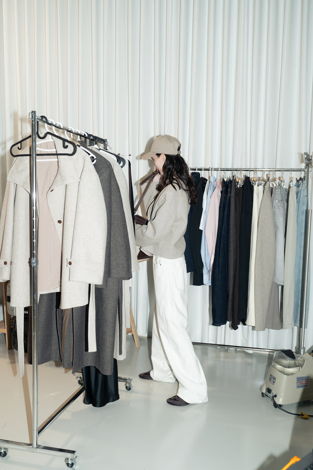 拼接領收腰短版西外 (裸麥)