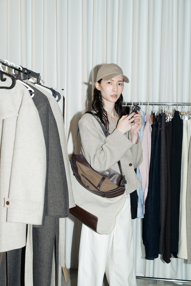 拼接領收腰短版西外 (裸麥)