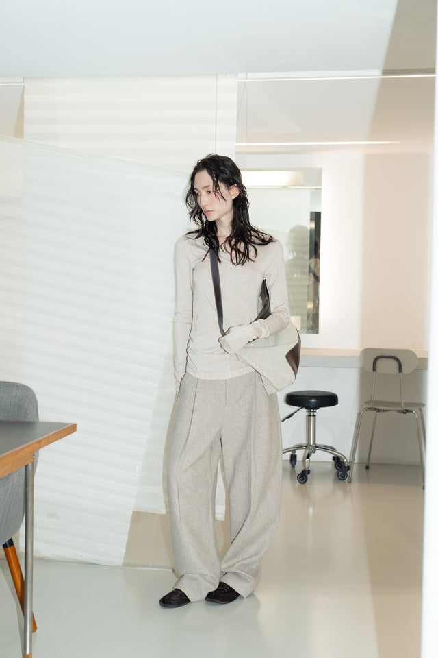 天絲羊毛拉鏈連帽衫 (燕麥)