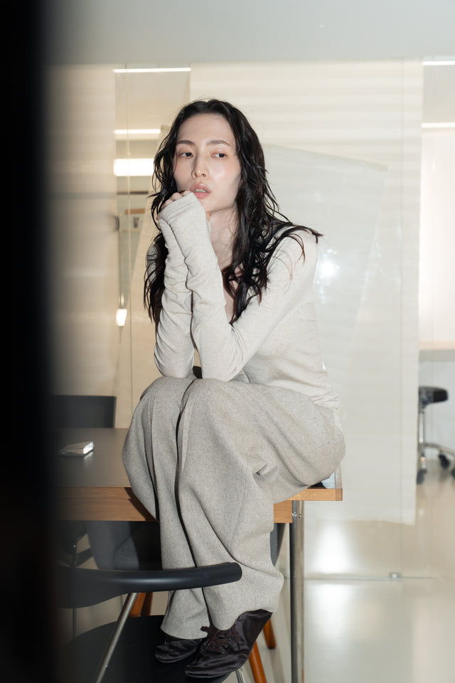 天絲羊毛拉鏈連帽衫 (燕麥)