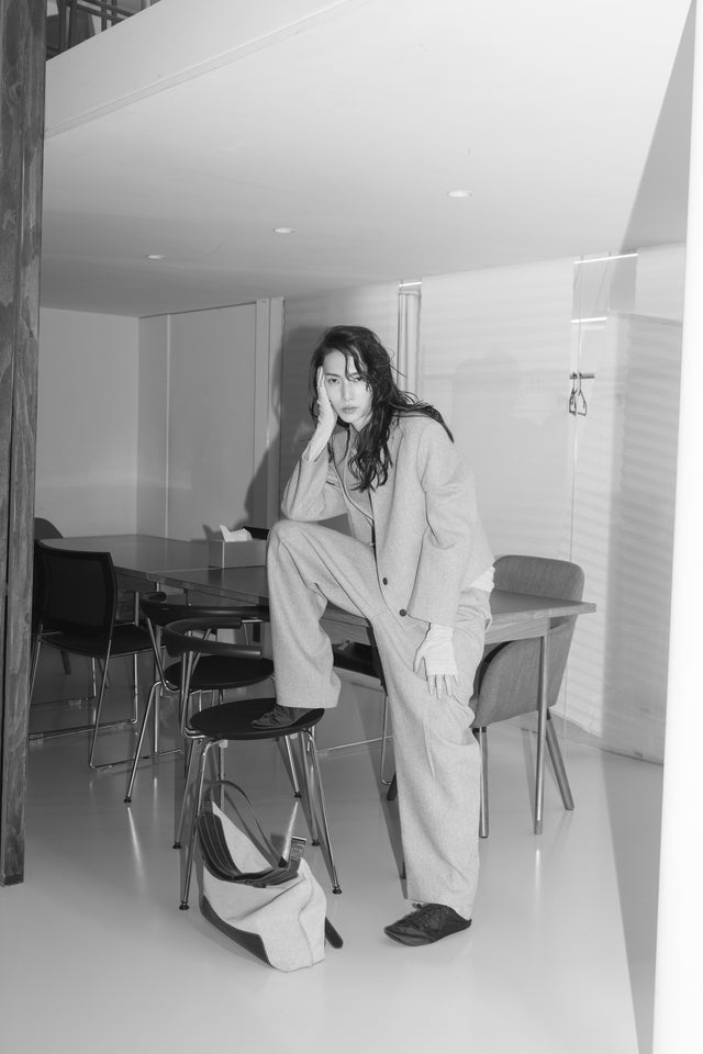 拼接領收腰短版西外 (裸麥)