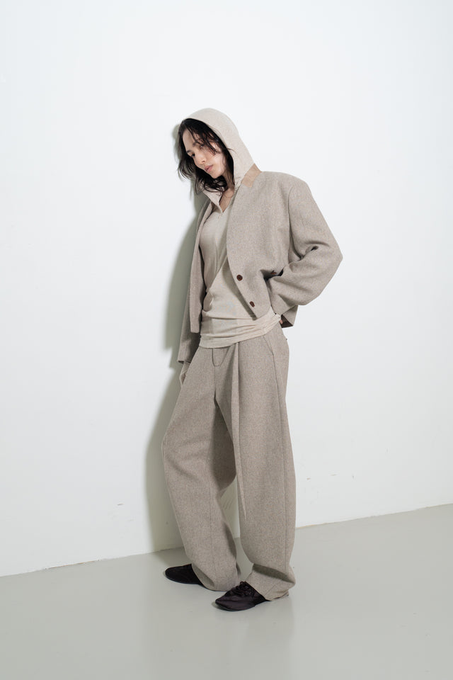 打褶羊毛錐形西褲 (裸麥)