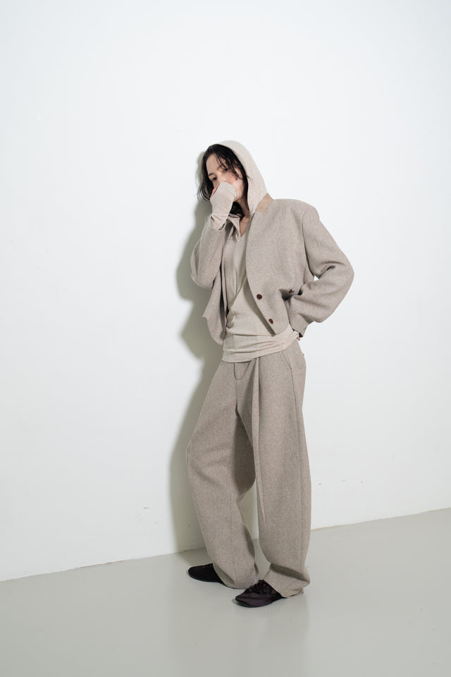 拼接領收腰短版西外 (裸麥)