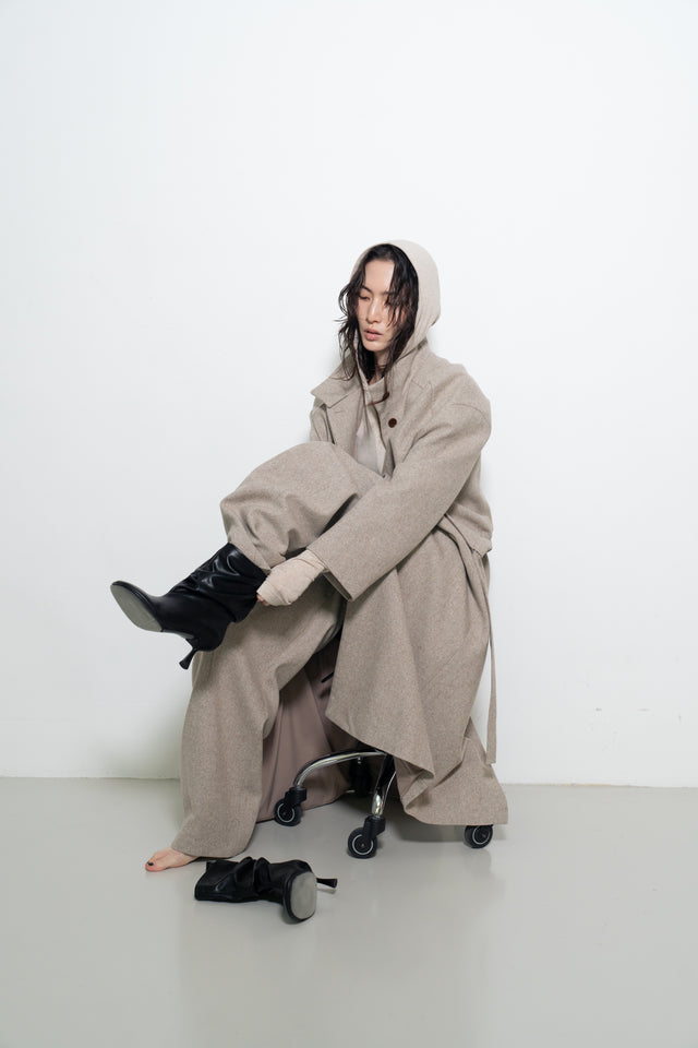 打褶羊毛錐形西褲 (裸麥)