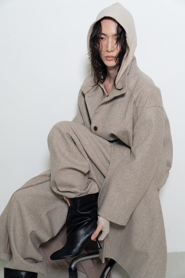 打褶羊毛錐形西褲 (裸麥)