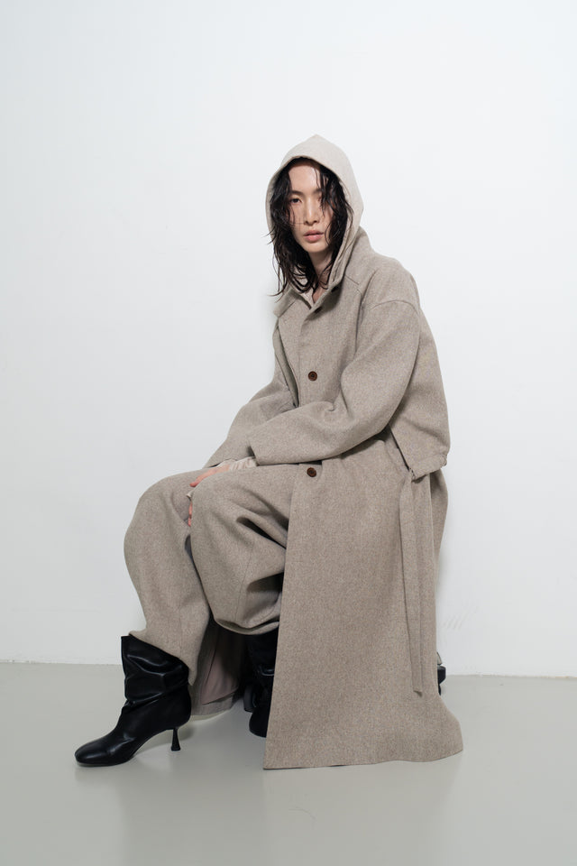 風衣式長版羊毛大衣 (裸麥)