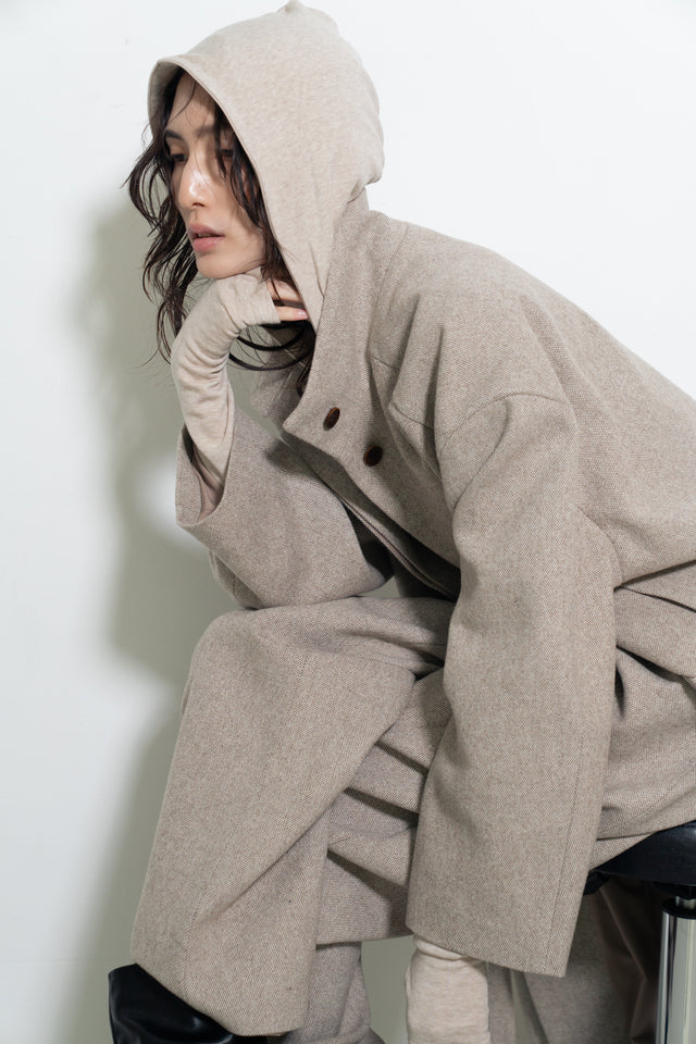 天絲羊毛拉鏈連帽衫 (燕麥)