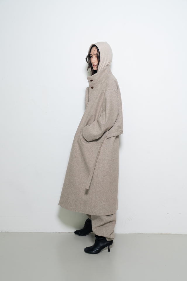 風衣式長版羊毛大衣 (裸麥)