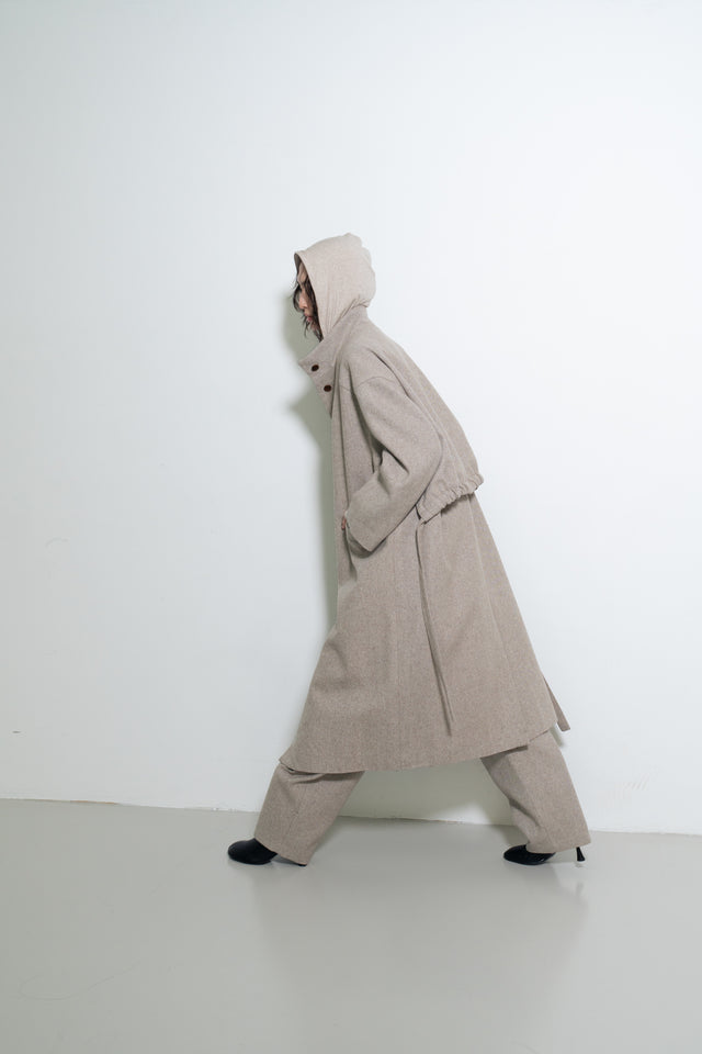 風衣式長版羊毛大衣 (裸麥)