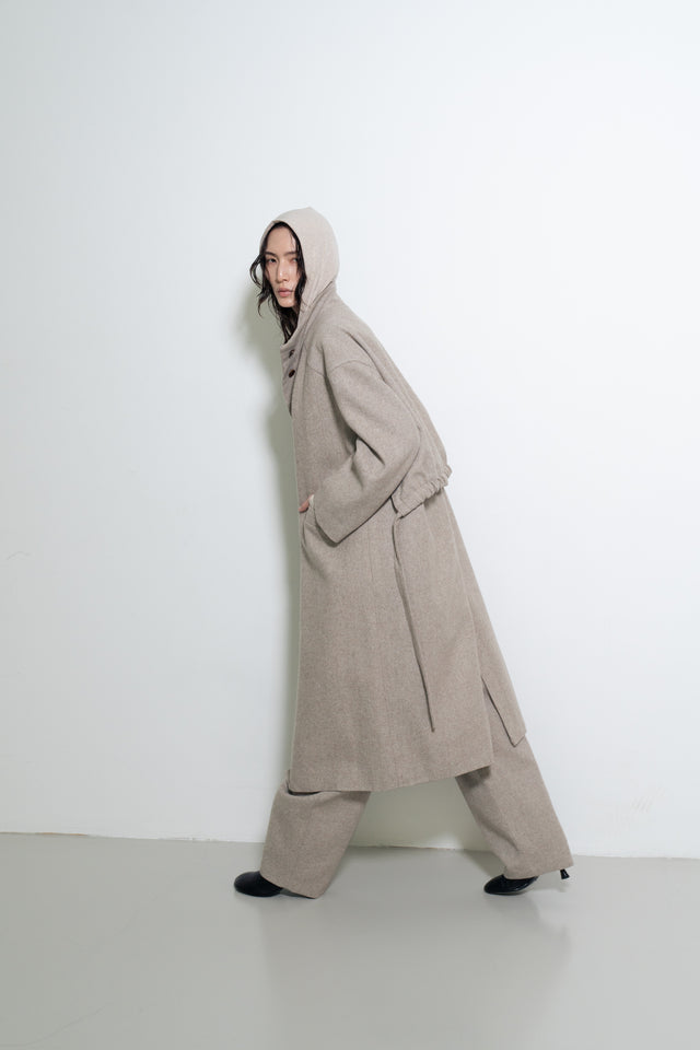 打褶羊毛錐形西褲 (裸麥)