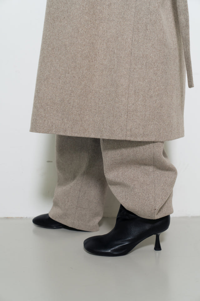 風衣式長版羊毛大衣 (裸麥)