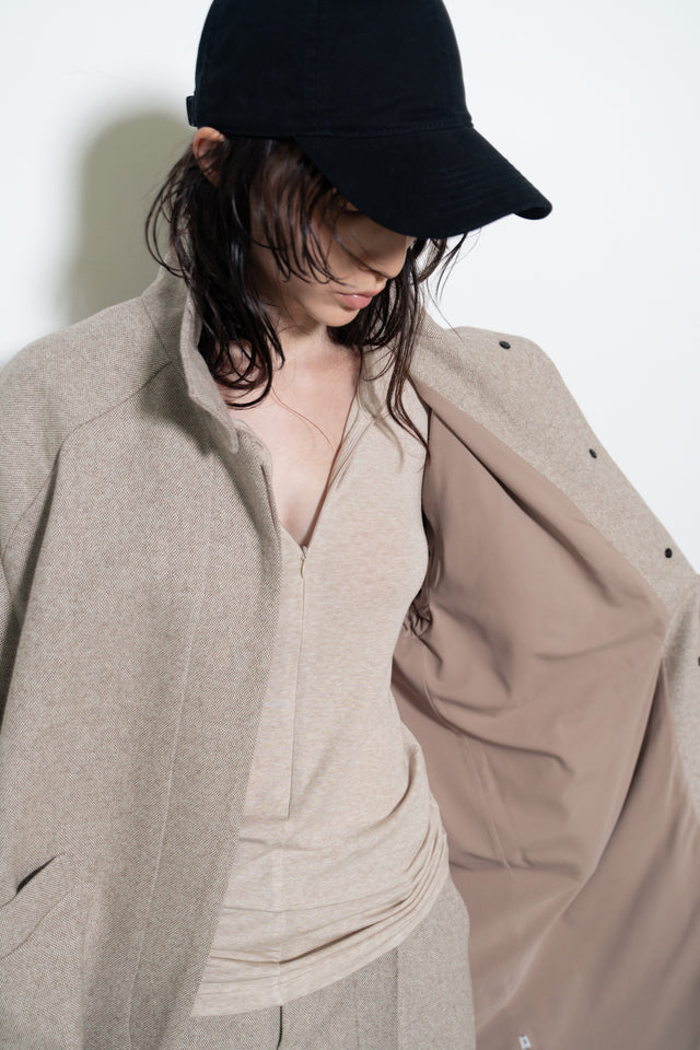 天絲羊毛拉鏈連帽衫 (燕麥)