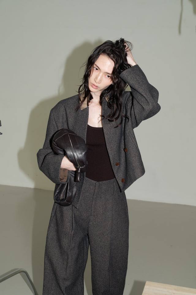 打褶羊毛錐形西褲 (褐棕)