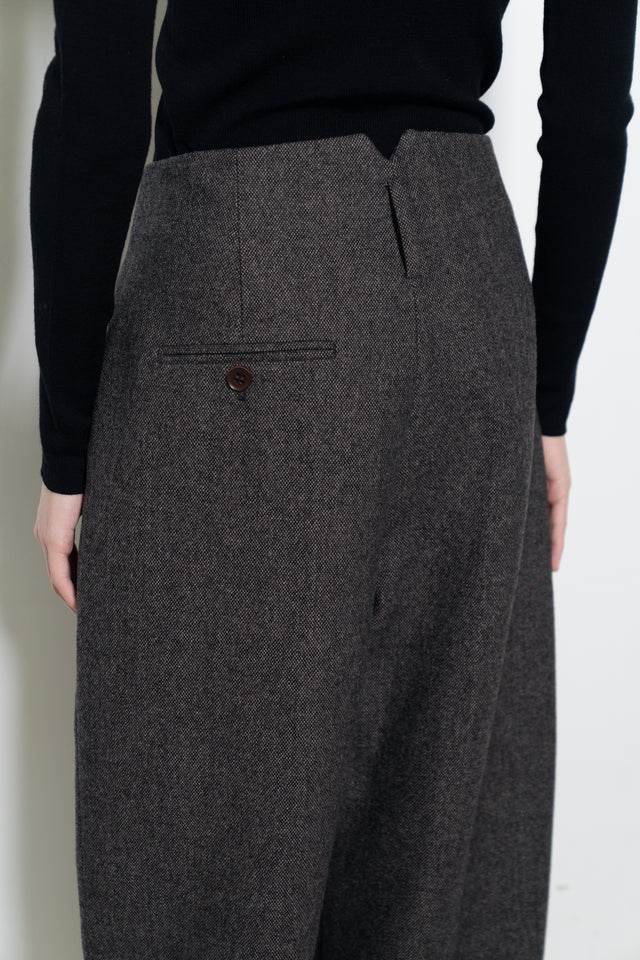 打褶羊毛錐形西褲 (褐棕)