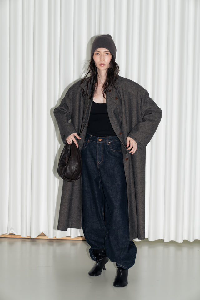 風衣式長版羊毛大衣 (褐棕)