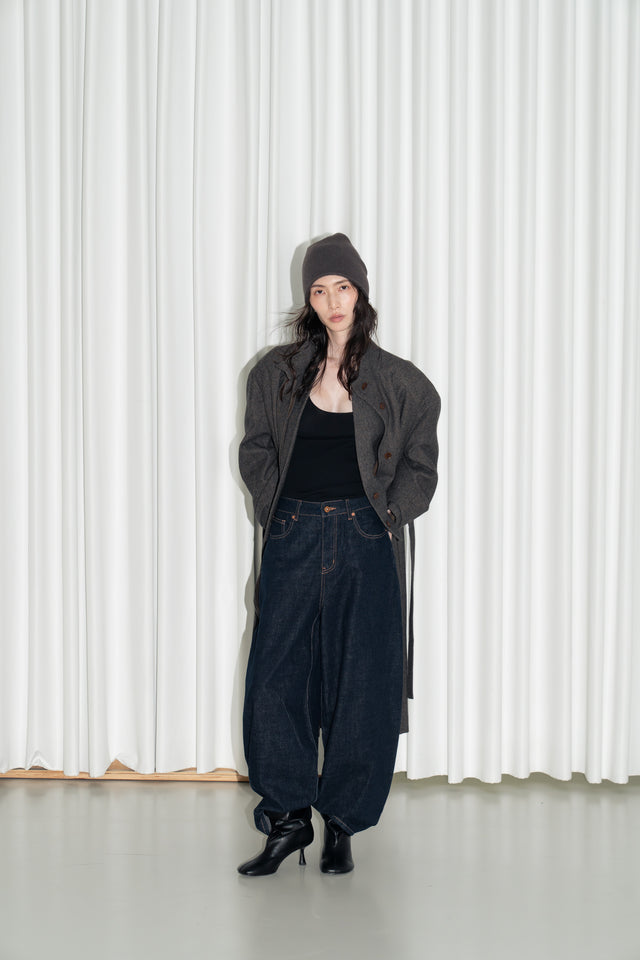 風衣式長版羊毛大衣 (褐棕)