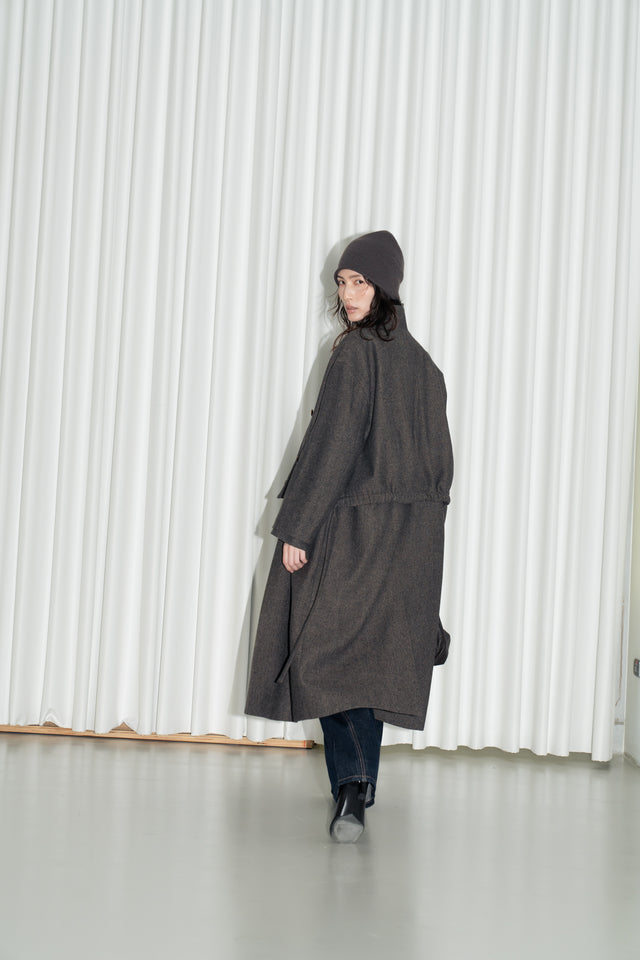 風衣式長版羊毛大衣 (褐棕)