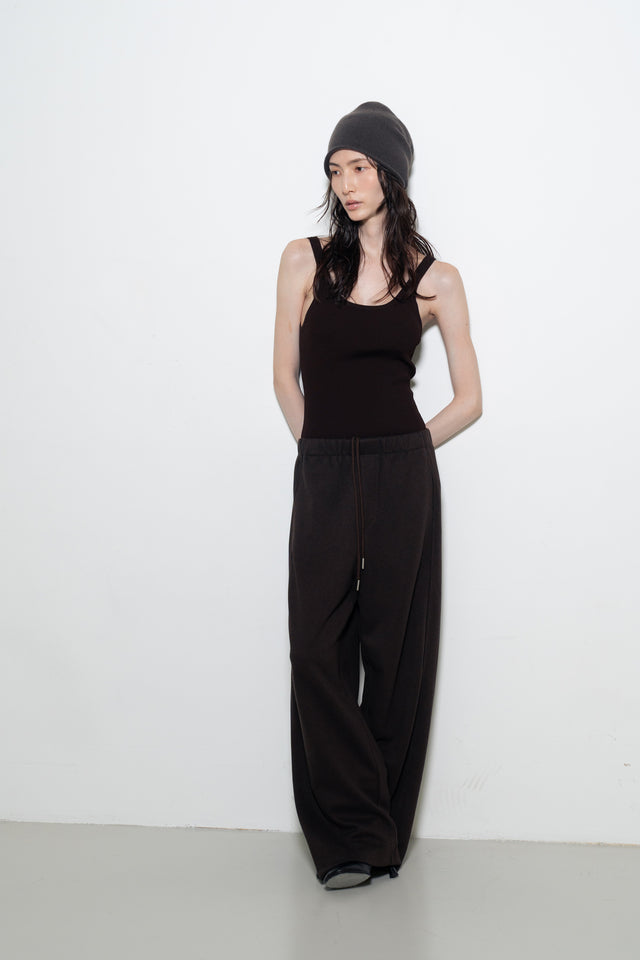 超舒適垂感剪裁休閒褲 (深棕)