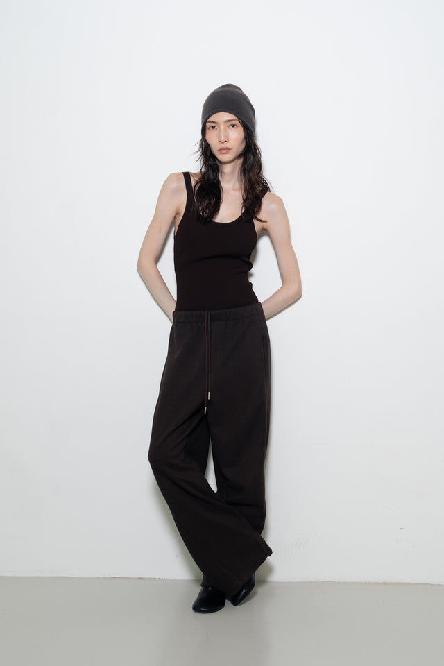 超舒適垂感剪裁休閒褲 (深棕)