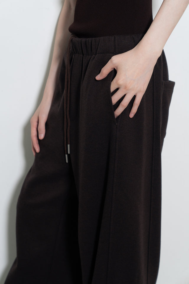 超舒適垂感剪裁休閒褲 (深棕)