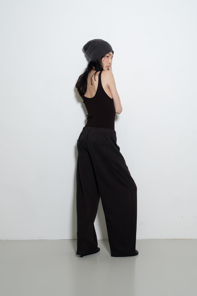 超舒適垂感剪裁休閒褲 (深棕)