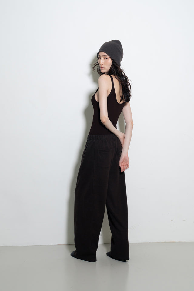 超舒適垂感剪裁休閒褲 (深棕)