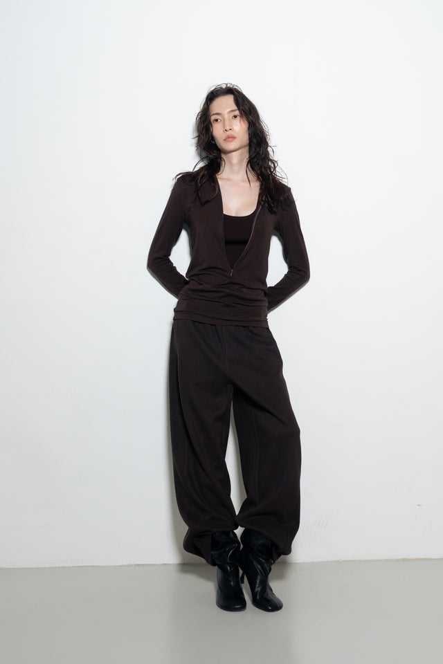 超舒適垂感剪裁休閒褲 (深棕)