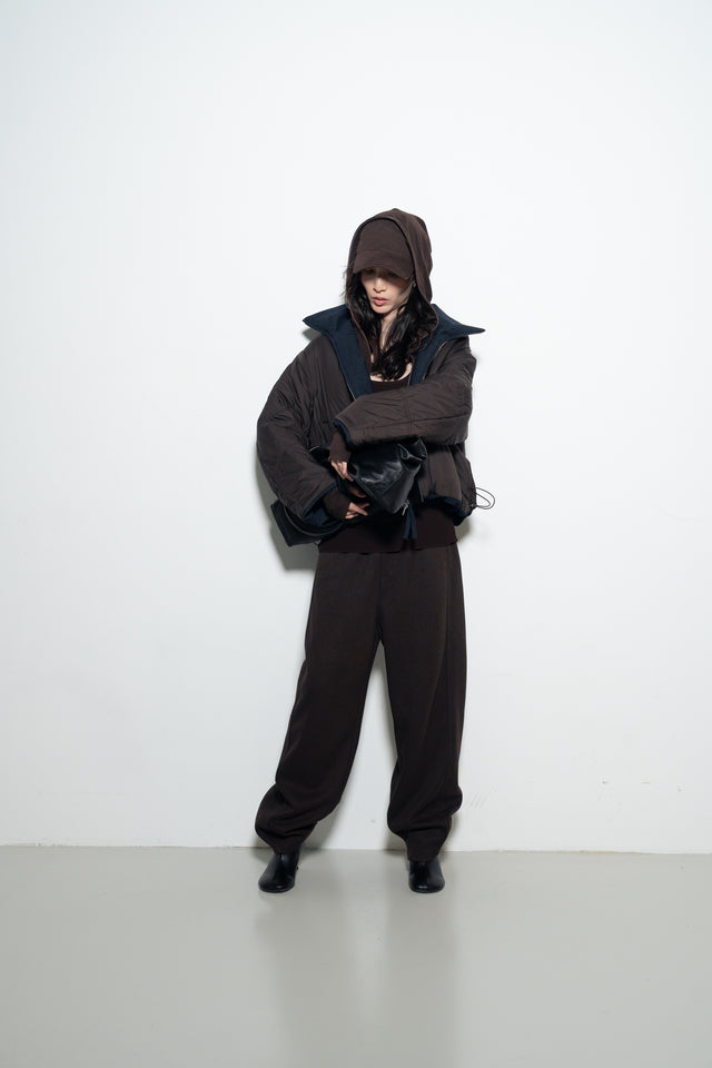 天絲羊毛拉鏈連帽衫 (深棕)