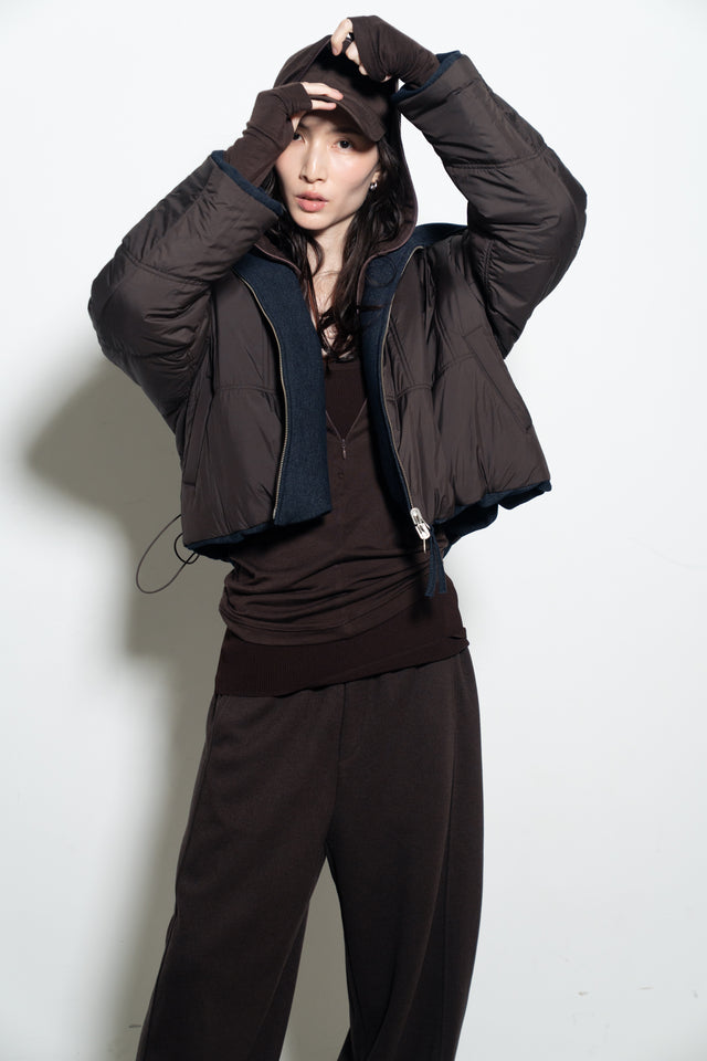 天絲羊毛拉鏈連帽衫 (深棕)