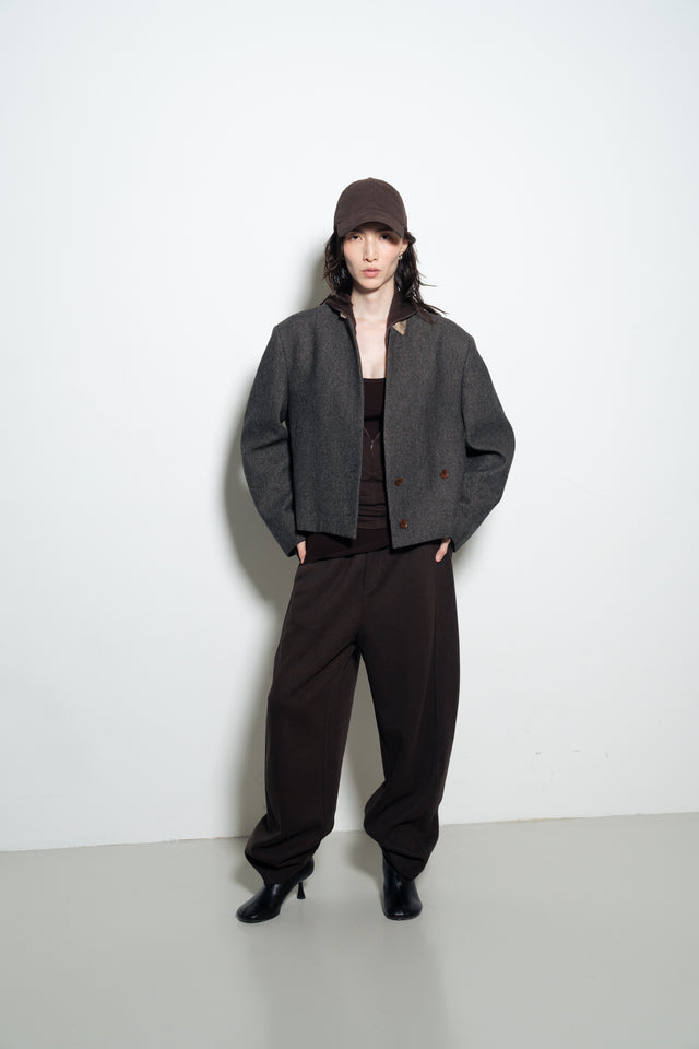 天絲羊毛拉鏈連帽衫 (深棕)