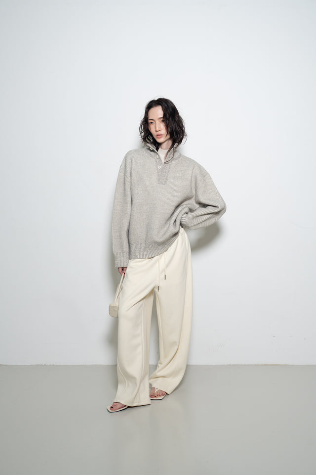 Unisex 雙混紗柔軟高磅立領毛衣 (柔灰)