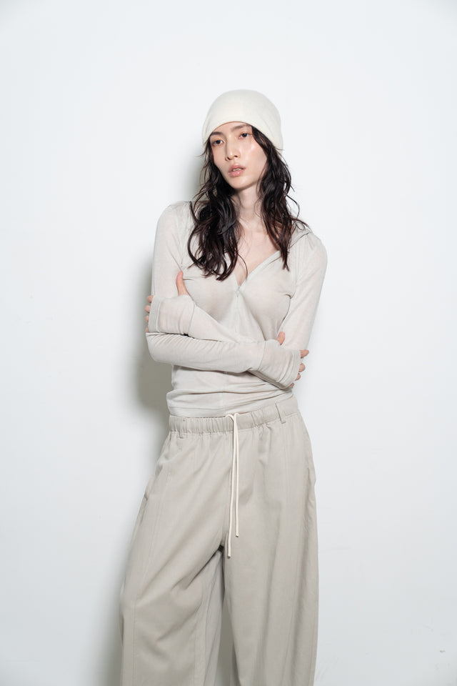 天絲羊毛拉鏈連帽衫 (青蘊灰)