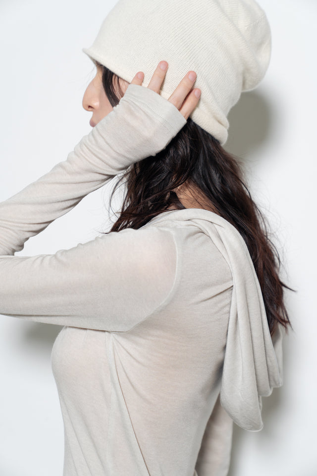 天絲羊毛拉鏈連帽衫 (青蘊灰)