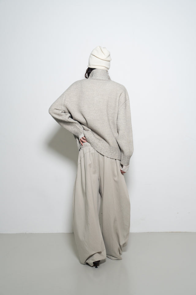 Unisex 雙混紗柔軟高磅立領毛衣 (柔灰)