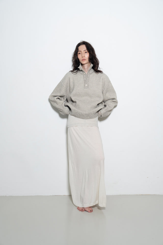 Unisex 雙混紗柔軟高磅立領毛衣 (柔灰)