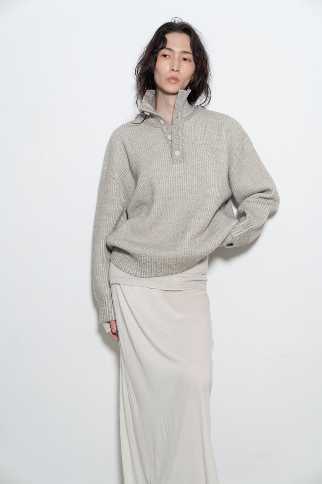 Unisex 雙混紗柔軟高磅立領毛衣 (柔灰)