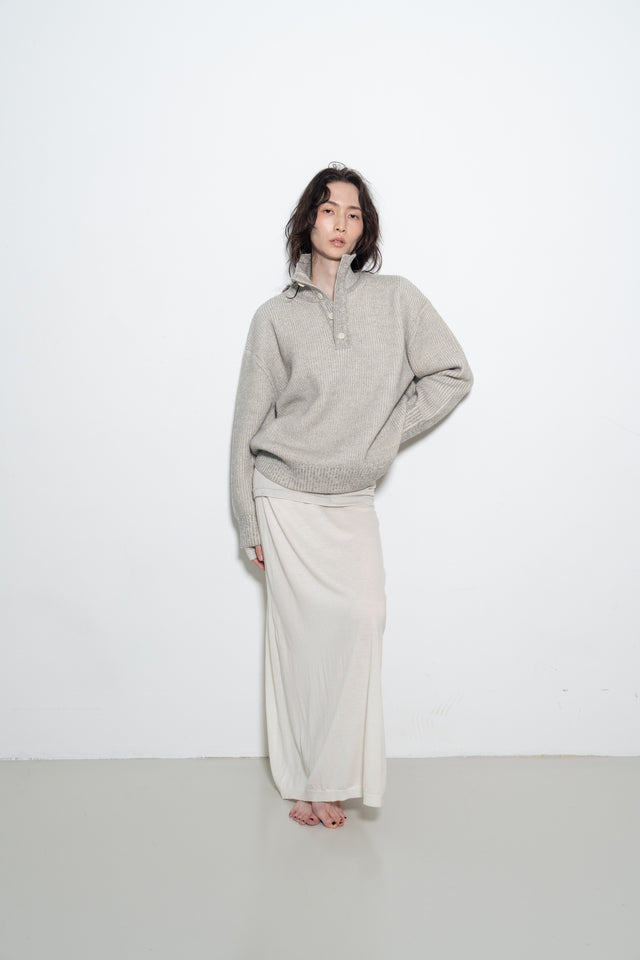 Unisex 雙混紗柔軟高磅立領毛衣 (柔灰)