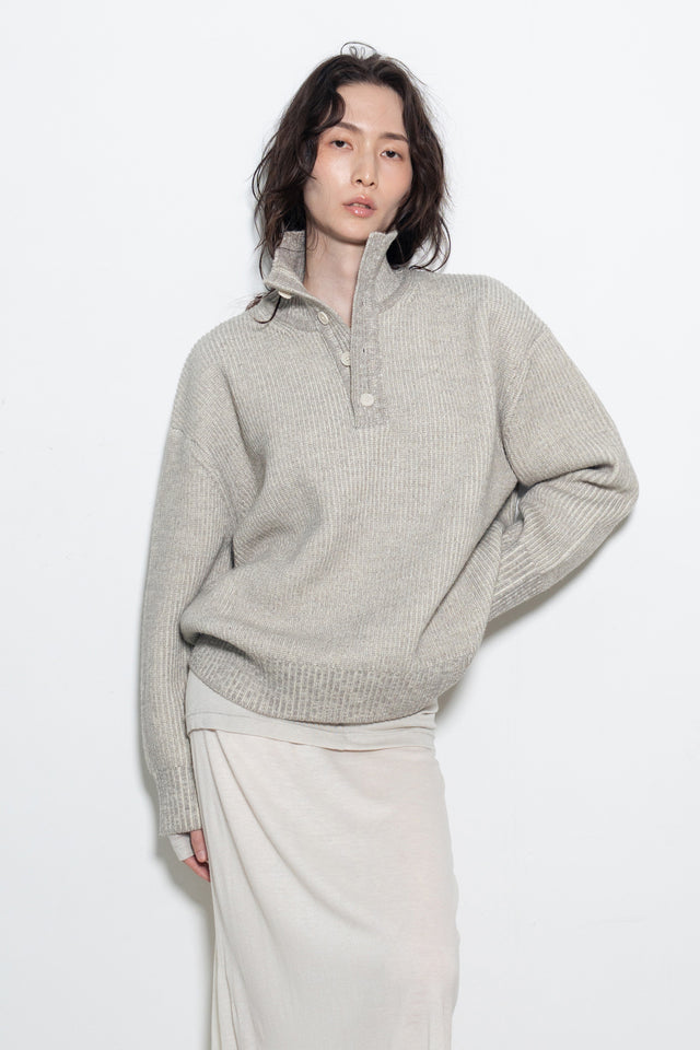 Unisex 雙混紗柔軟高磅立領毛衣 (柔灰)