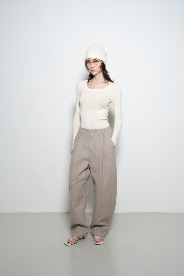 打褶羊毛錐形西褲 (裸麥)