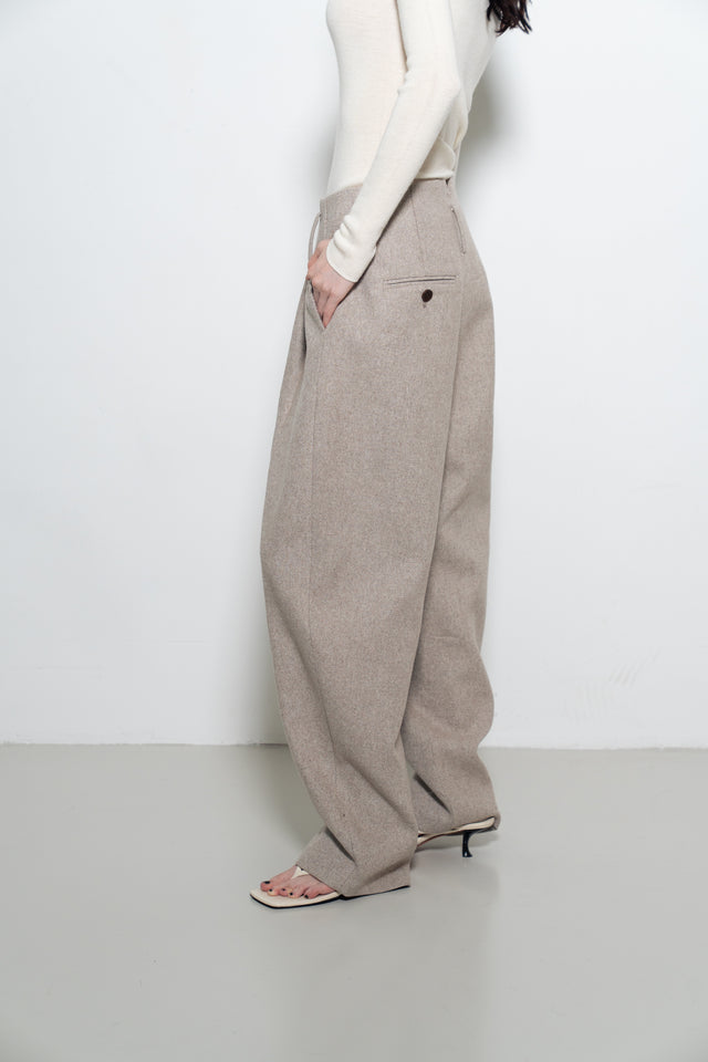 打褶羊毛錐形西褲 (裸麥)