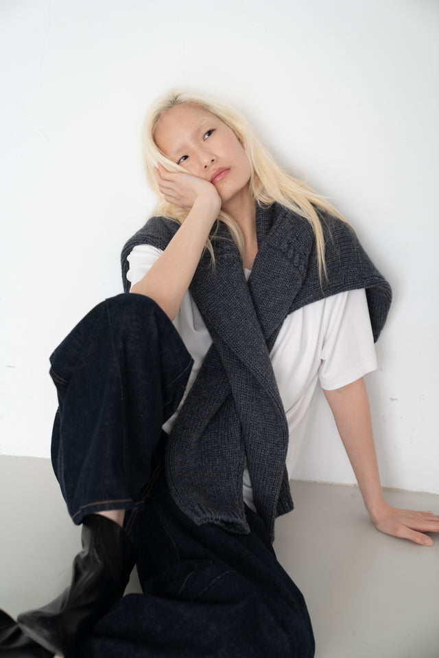 麻花領鬆軟大毛衣 (霧灰藍)