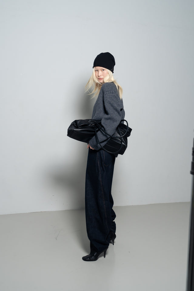 麻花領鬆軟大毛衣 (霧灰藍)