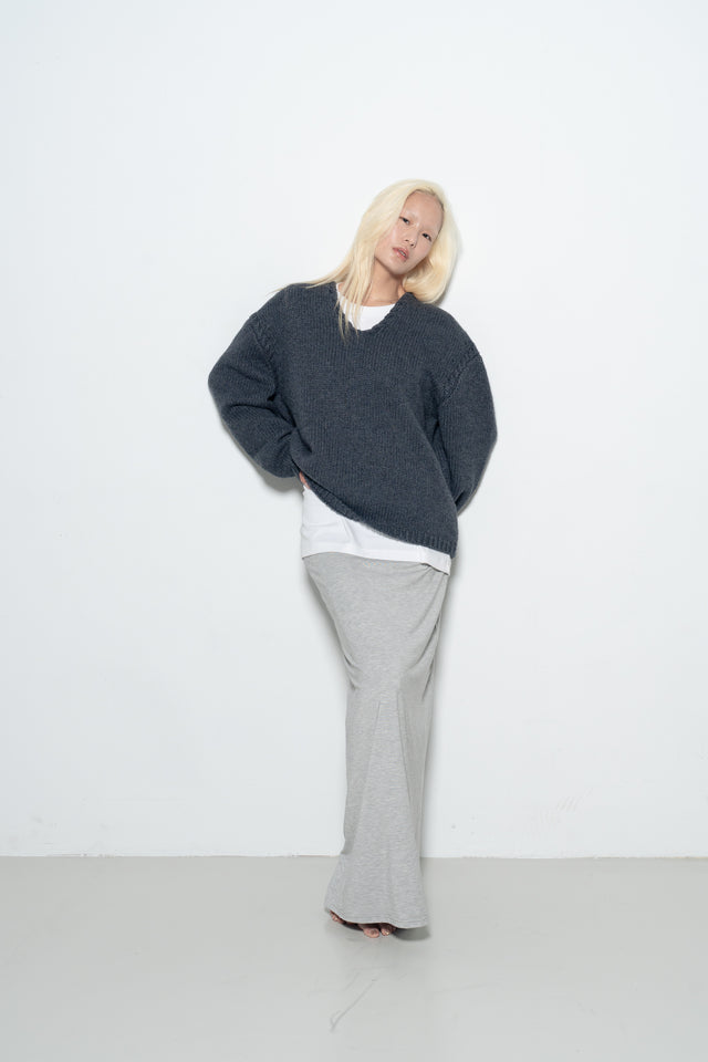 麻花領鬆軟大毛衣 (霧灰藍)