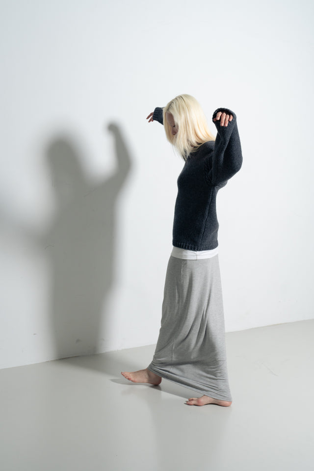 麻花領鬆軟大毛衣 (霧灰藍)