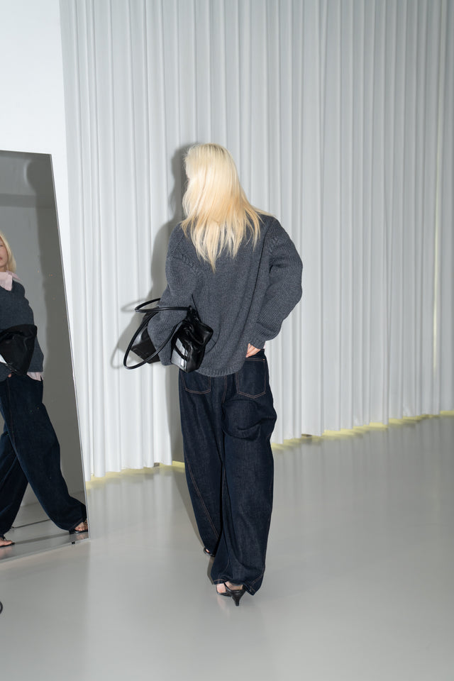 麻花領鬆軟大毛衣 (霧灰藍)