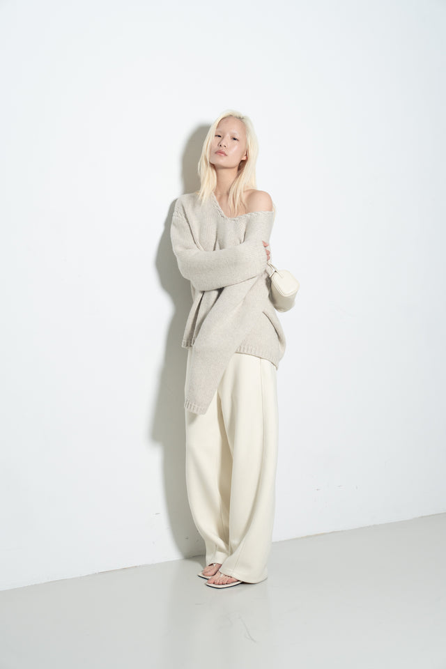 麻花領鬆軟大毛衣 (灰米)