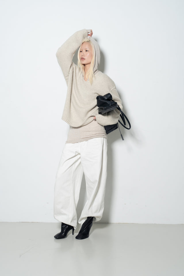 麻花領鬆軟大毛衣 (灰米)