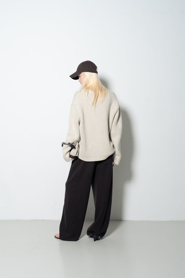 麻花領鬆軟大毛衣 (灰米)