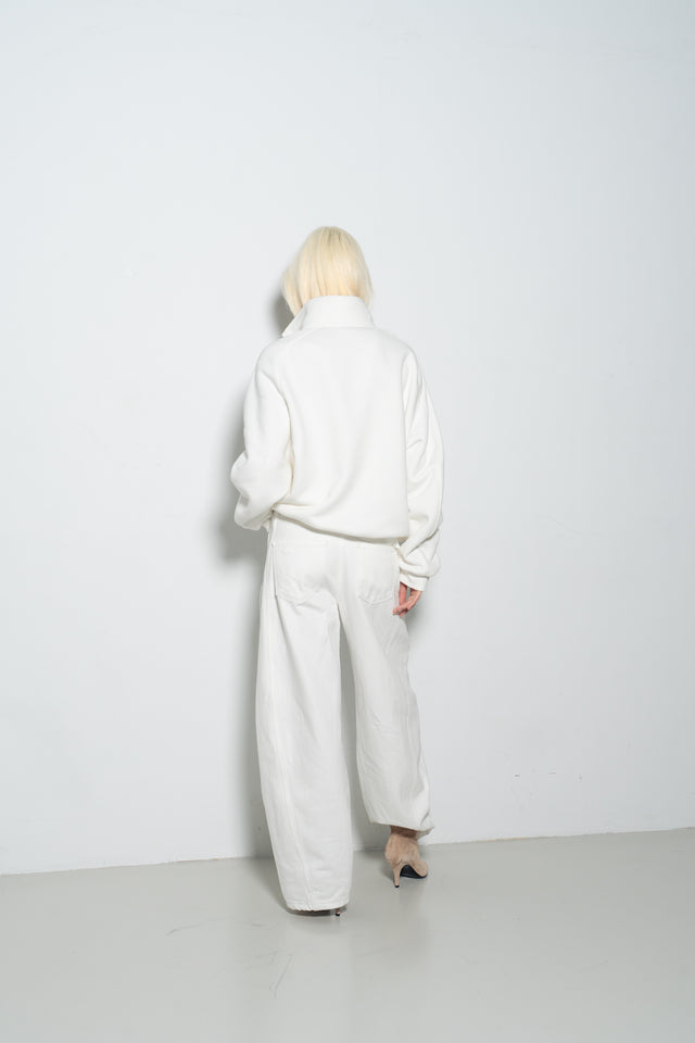 Unisex Soft Fleece Sweatshirt with 3D Shoulder Cut (White)