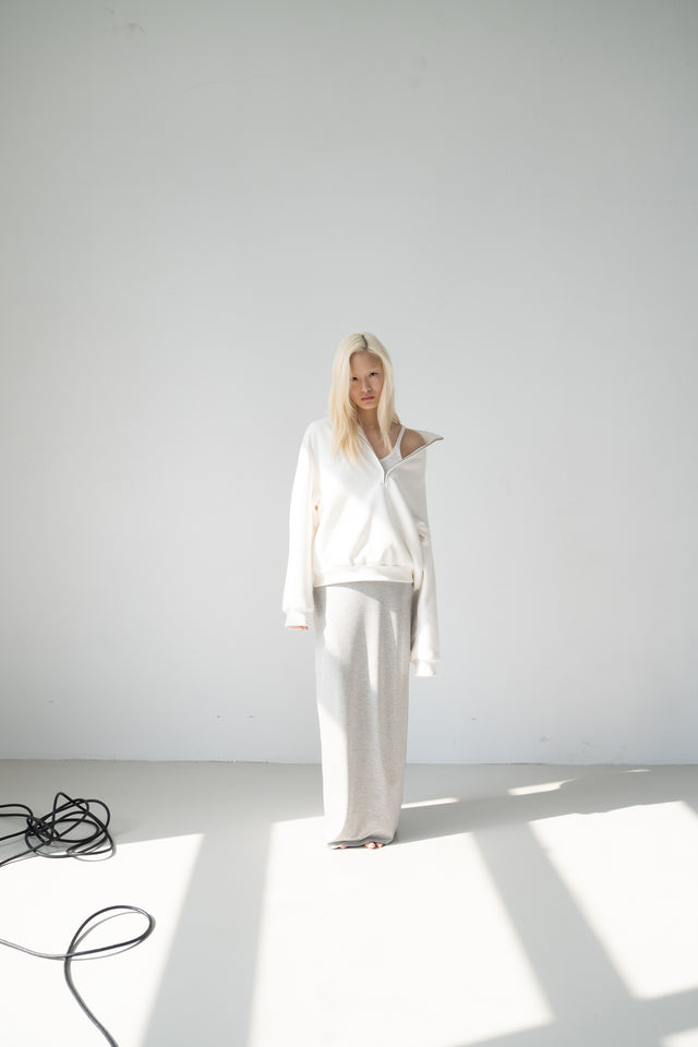 雙層霧絨彈力直筒裙 (淺灰)